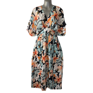 Cupshe Teal Orange Tropical Print Dolman Sleeve Maxi Dress Coverup SKU1097